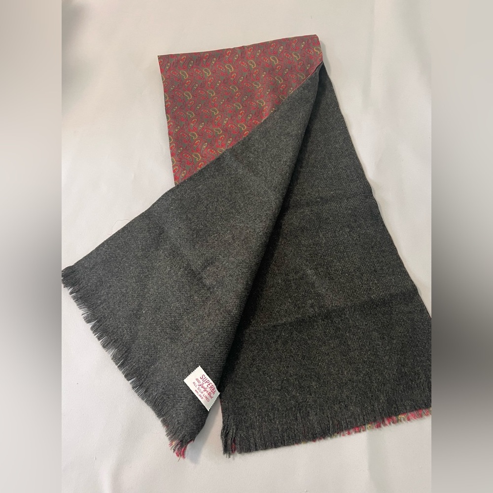 Vintage‎ Retro Pre Loved Original Superba Mod Rare Scarf Red Gray Silk/wool